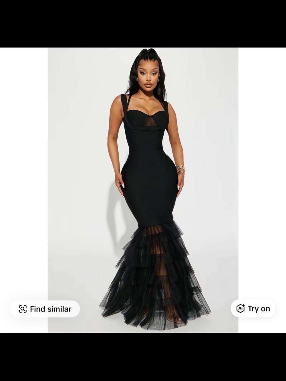Elegant Black Mermaid Tulle Maxi Dress
